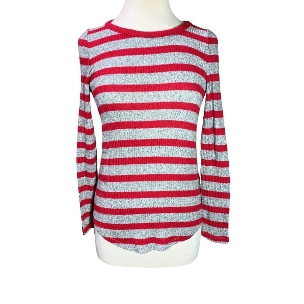 **5/$20** Old Navy Red Gray Striped Ribbed Long Sleeve Top S